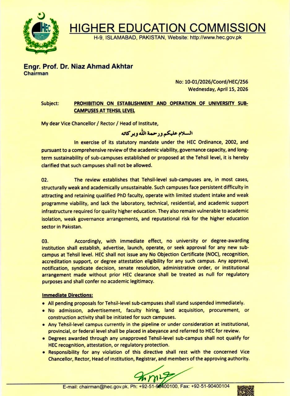 HEC of Pakistan has taken a decisive regulatory step aimed at safeguarding the quality and sustainability